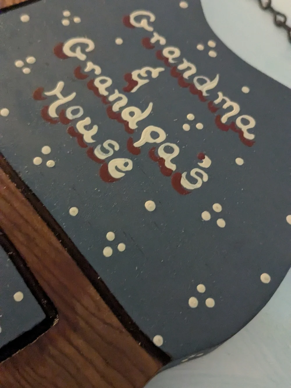 Grandma & Grandpa's House Wooden Hanging Sign - Blue and Brown Cottagecore